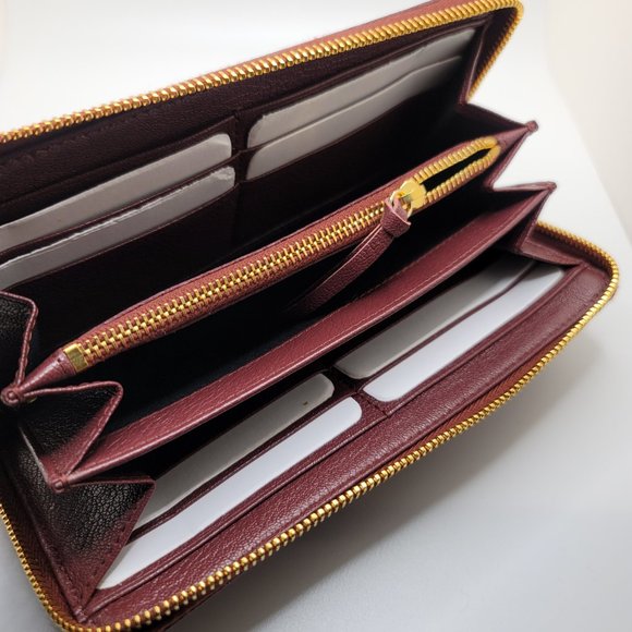 ❌SOLD❌ Balenciaga Red Burgundy Maroon Gold Continental Zip Around Wallet Moto - Picture 13 of 17